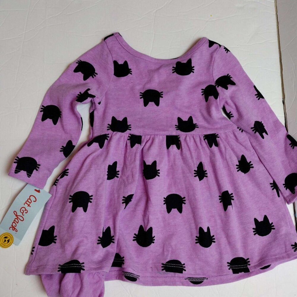 NWT Cat & Jack Purple long sleave Dress with black Cats Bloomers Girls 12 Months - Picture 2 of 5